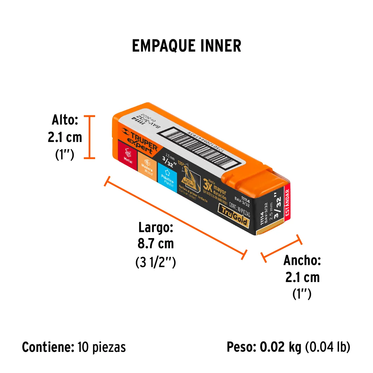 Broca HSS 3/32" Trugold para Metal Truper Expert - 11114