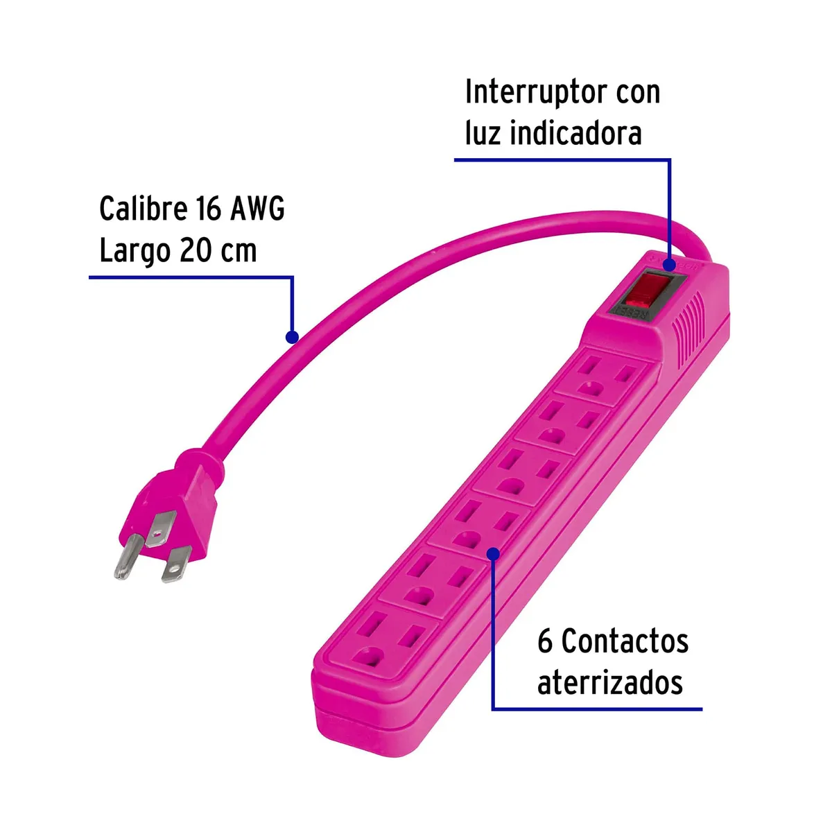 Multicontacto de Colores 16 AWG 6 Entradas Truper - 46021
