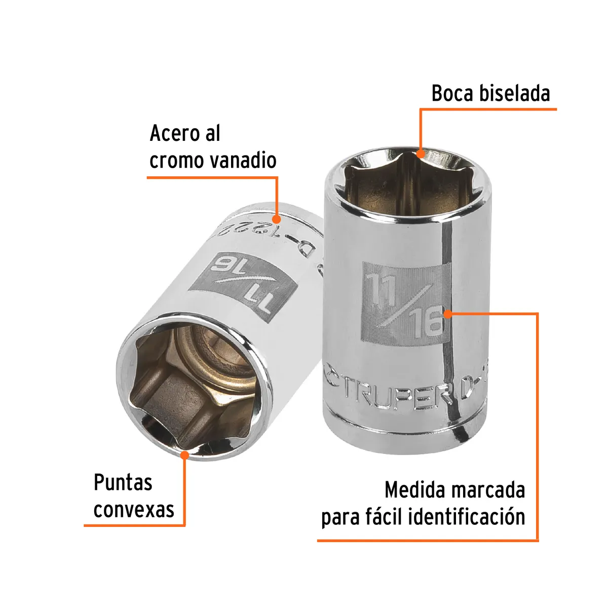 Dado de 11/16" 6 Puntas Cuadro 1/2" Truper - 13235