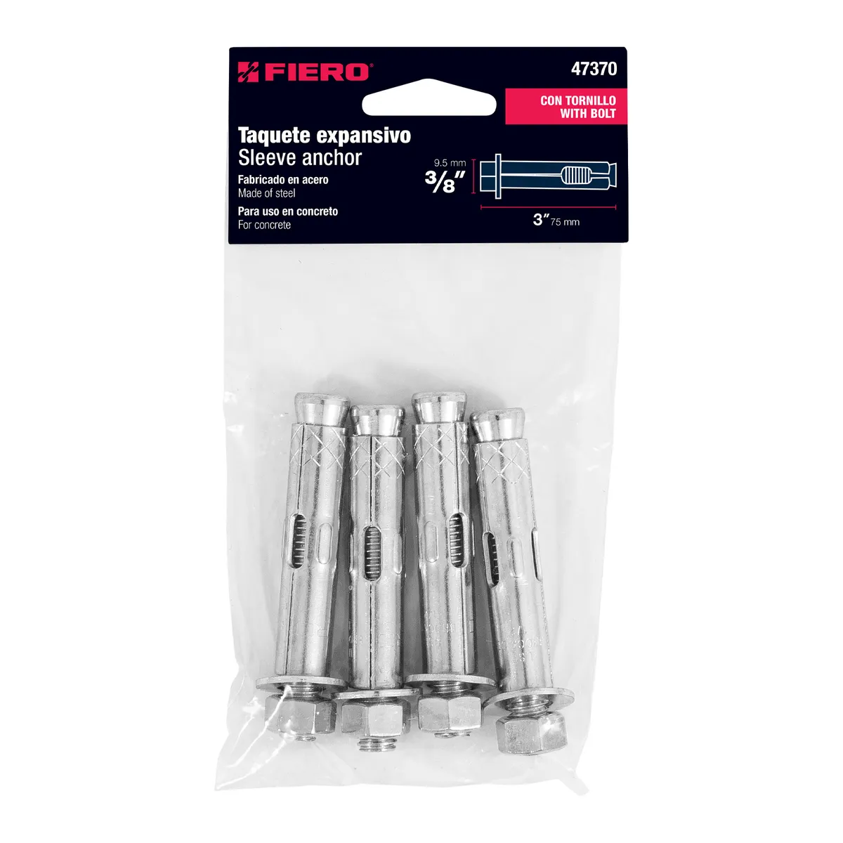 Bolsa con 4 Taquetes Expansivos 3/8" Fiero - 47370