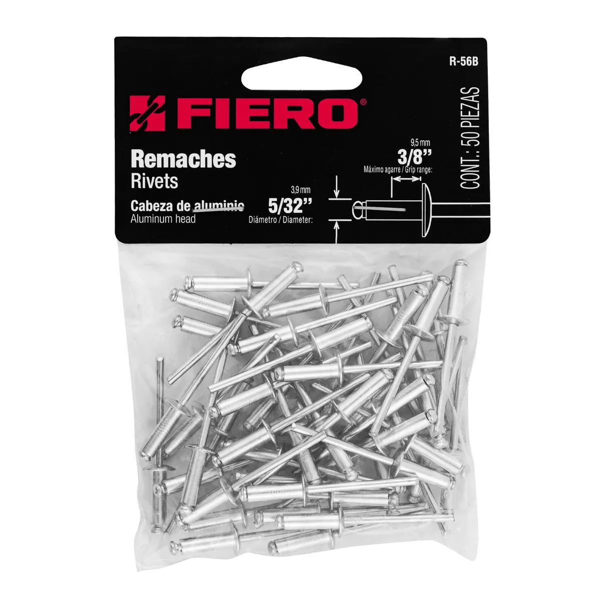 Bolsa con 50 Remaches 5/32" x 3/8" Ala 5/16" Truper - 44526