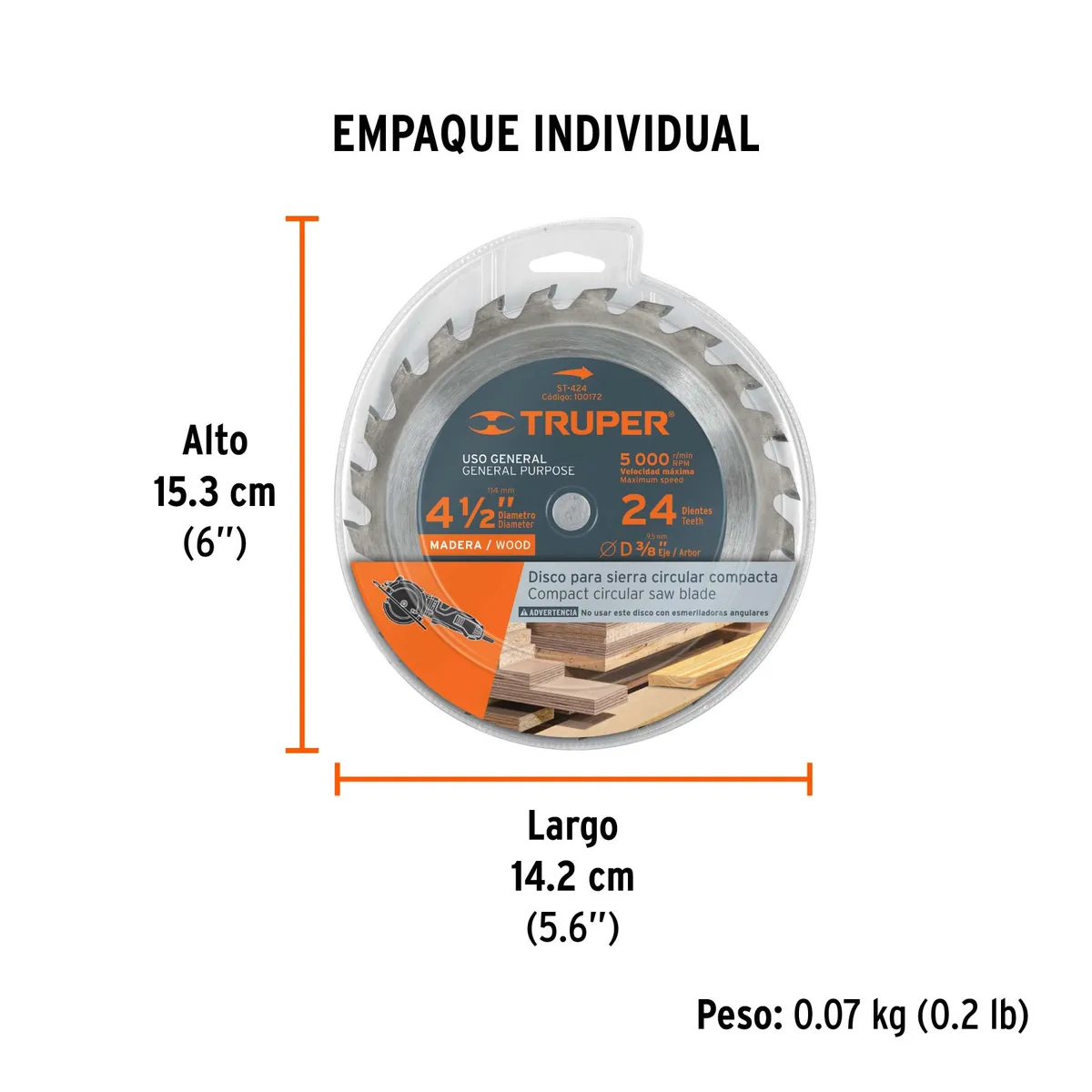 Disco Sierra 4 1/2" para Madera 24 Dientes Eje 3/8" Truper - 100172