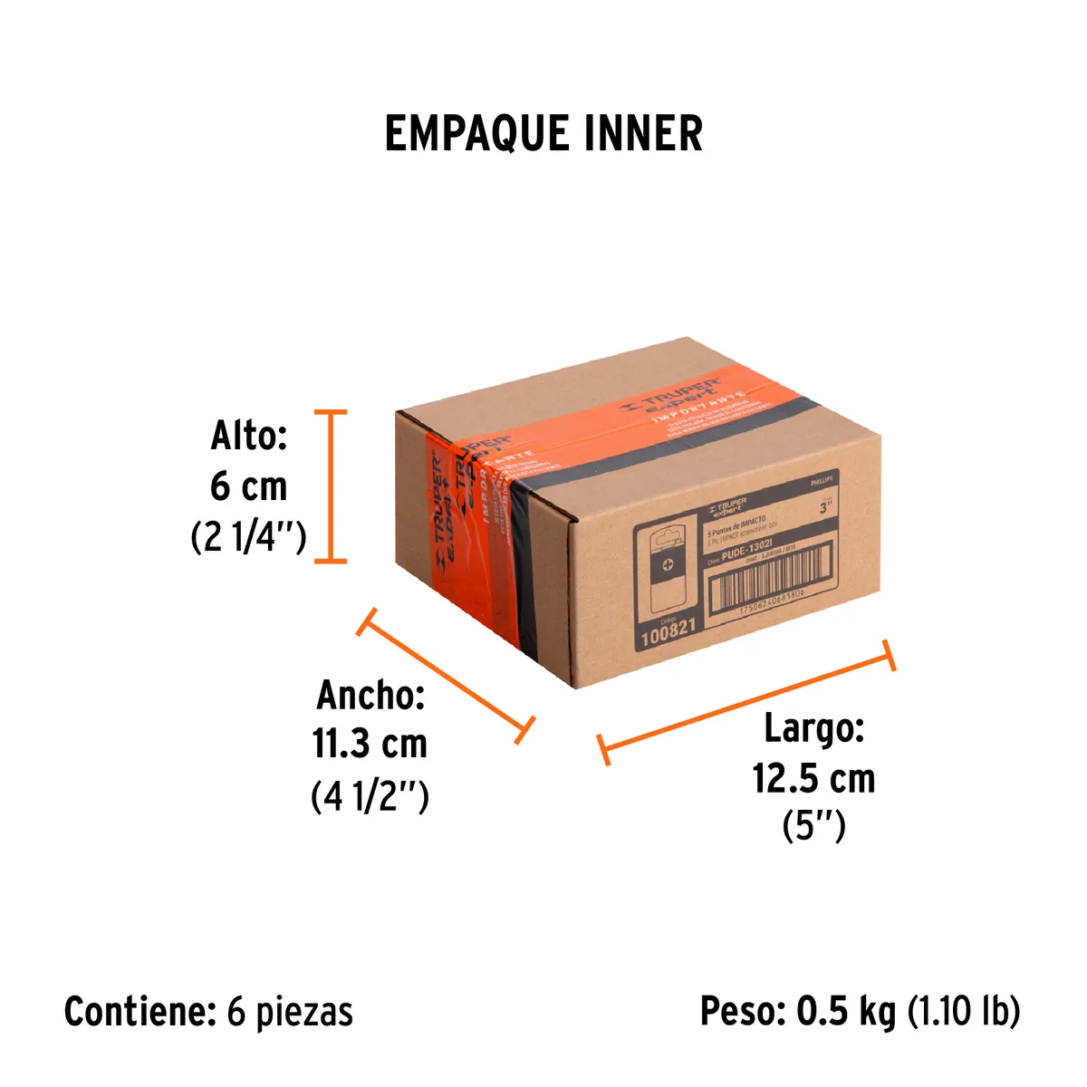 Estuche con 5 Puntas de Cruz PH2 de Impacto Largo 3" Truper - 100821
