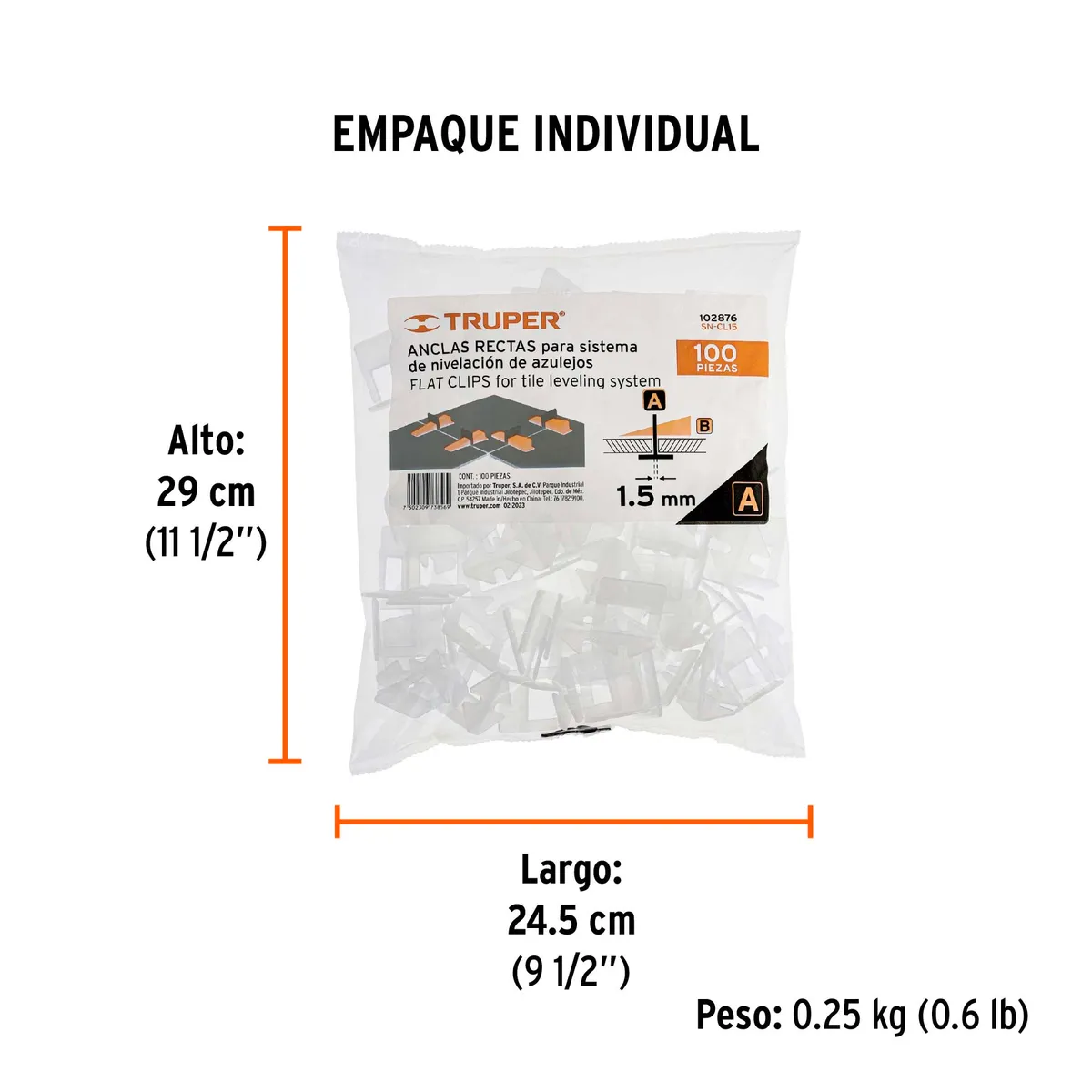 Bolsa con 100 Anclas para Nivelación 1.5 mm Truper - 102876