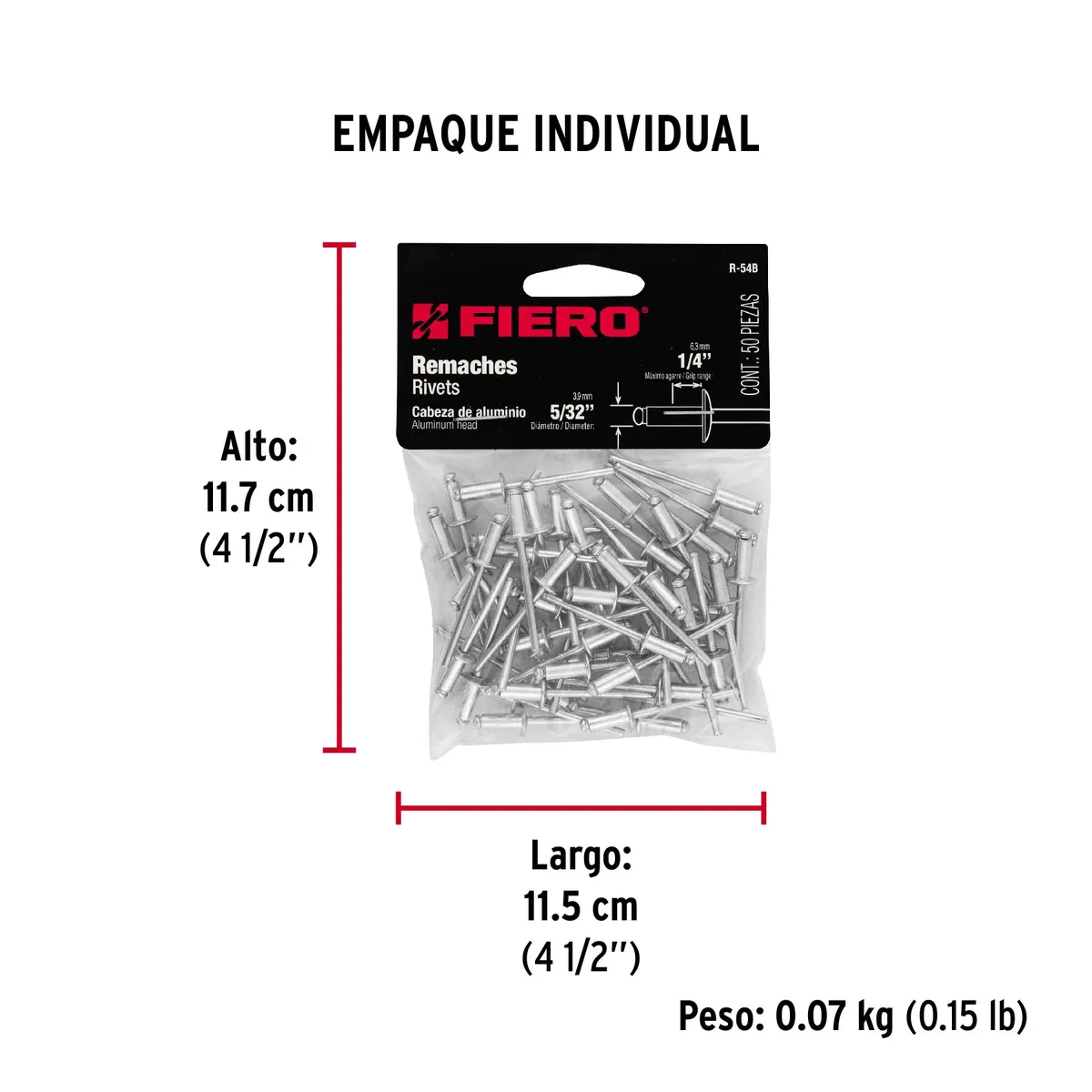 Bolsa con 50 Remaches 5/32" x 1/4" Ala 5/16" Truper - 44525