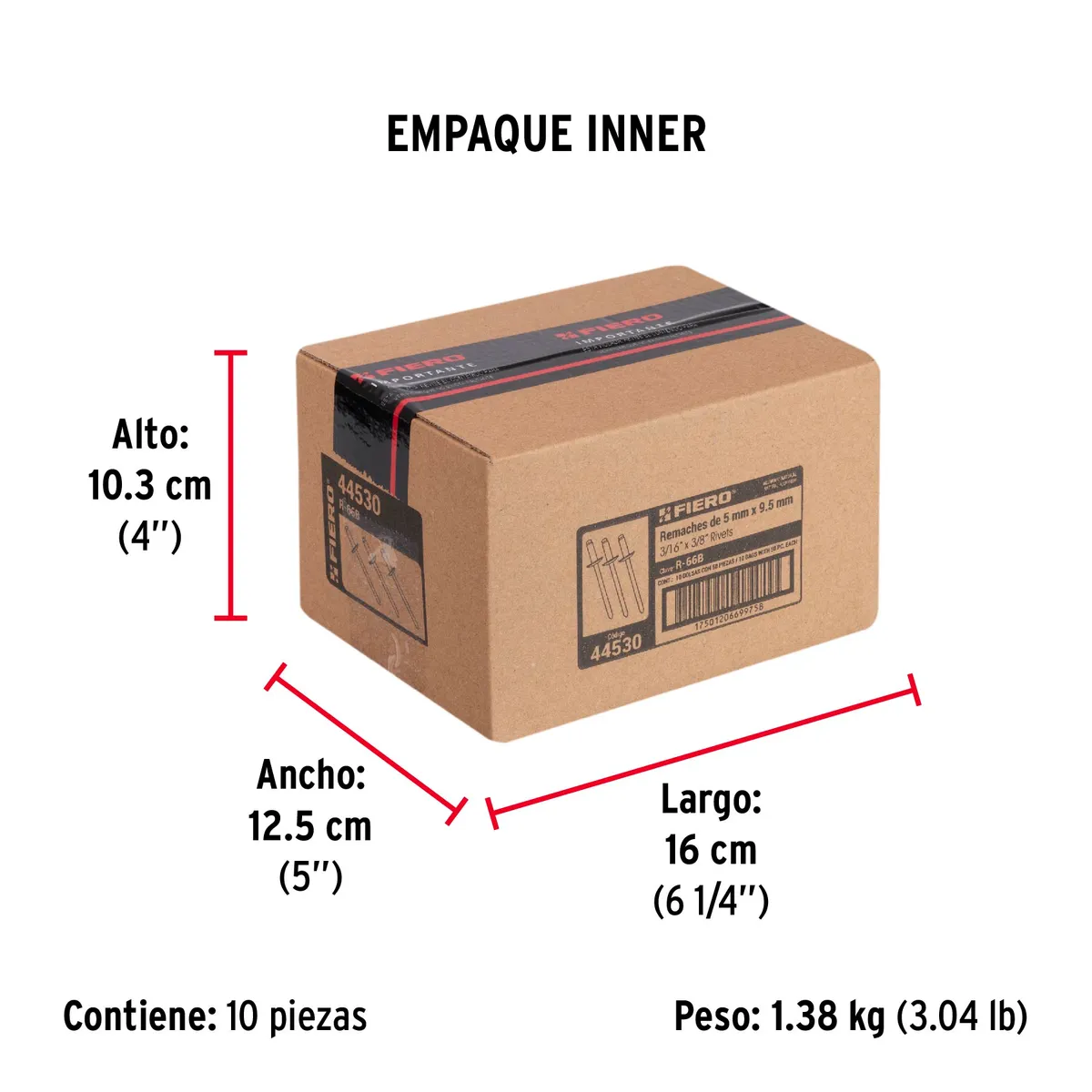 Bolsa con 50 Remaches 3/16" x 3/8" Ala 3/8" Truper - 44530