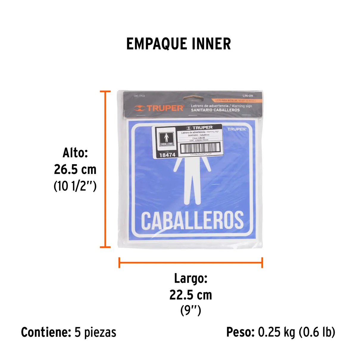 Letrero de Señalización "Caballeros" Truper - 18474