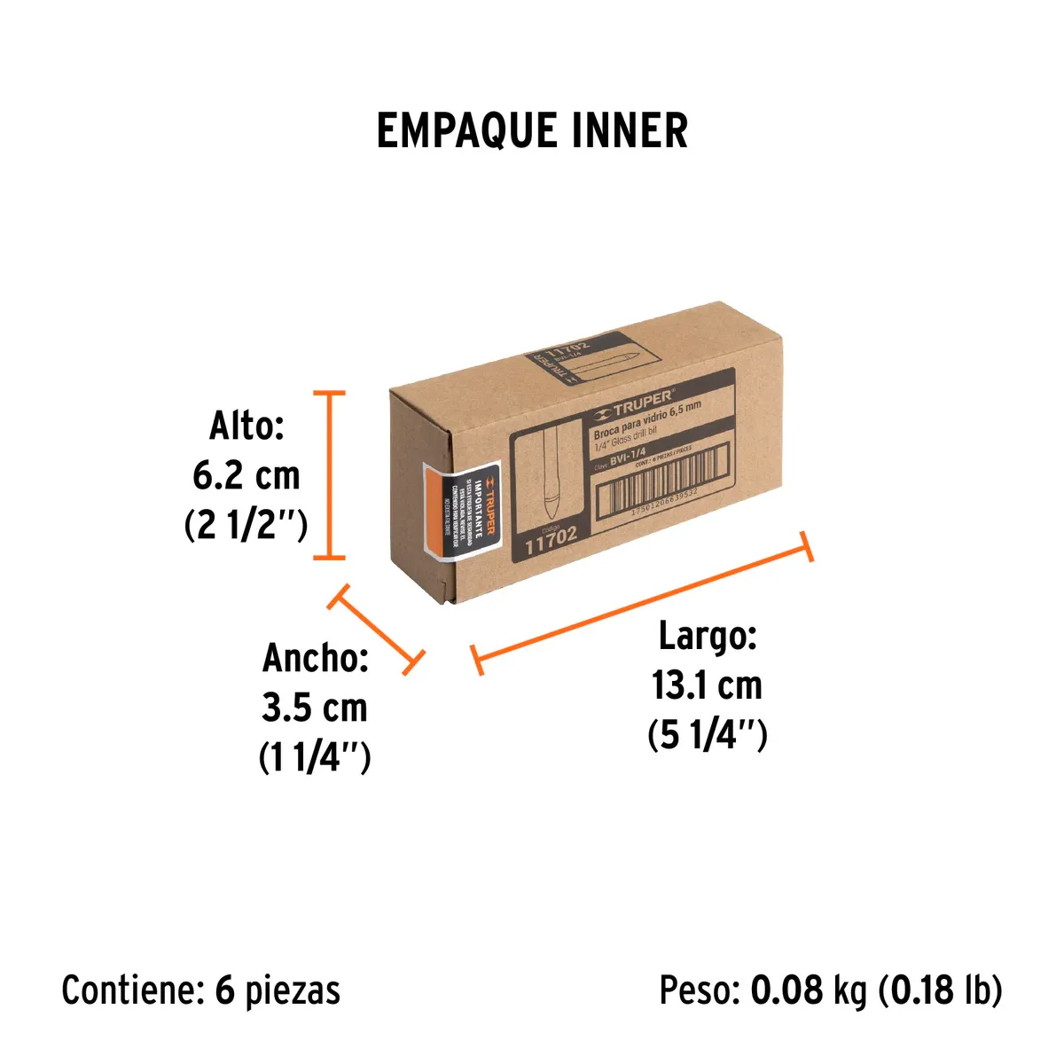 Broca para Vidrio y Azulejo 1/4" Truper - 11702