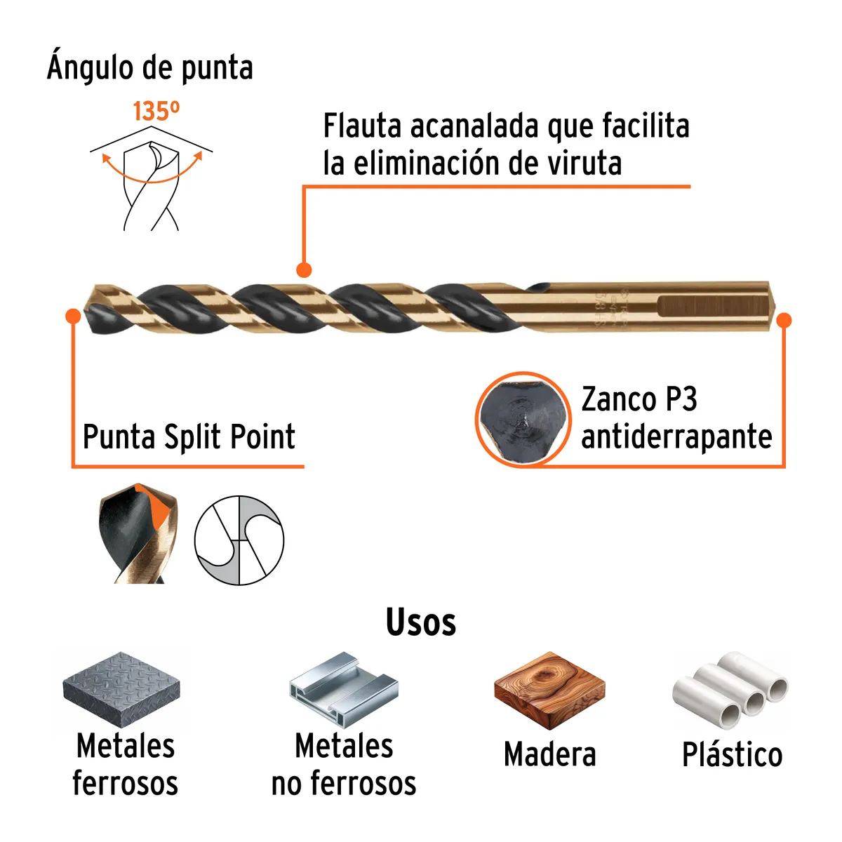 Broca HSS 3/8" Trugold para Metal Truper Expert - 11150