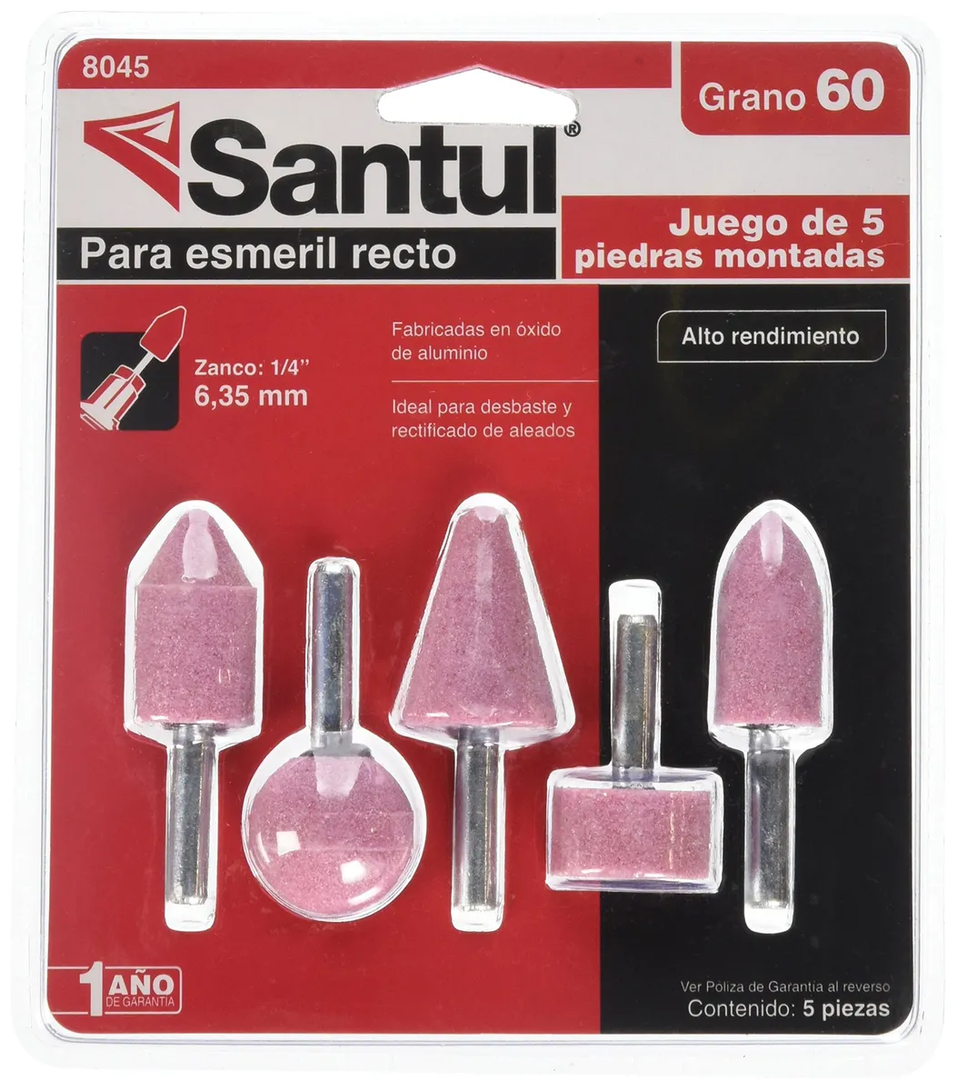 Juego de 5 Piedras Montadas Grano 60 Zanco 1/4" Santul - 8045