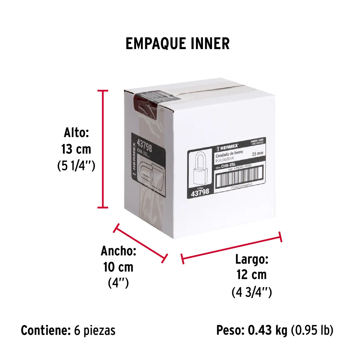 Candado de Hierro 25 mm Gancho Largo CHB-25L Truper - 43798