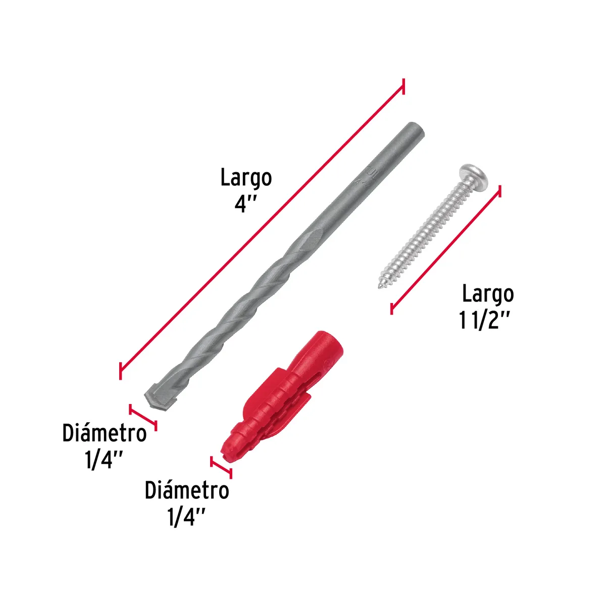 Kit de 20 Taquetes 1/4" con Pija #8 y Broca 1/4" Truper - 40159