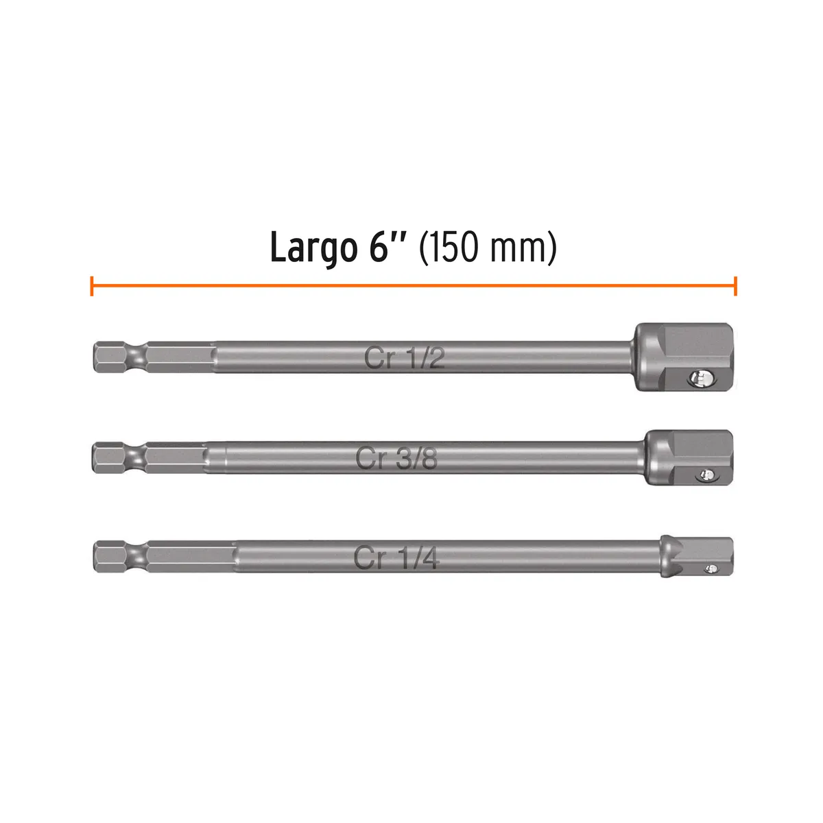 Juego de 3 Adaptadores Largos para Dados 1/4", 3/8" y 1/2" Truper - 19599