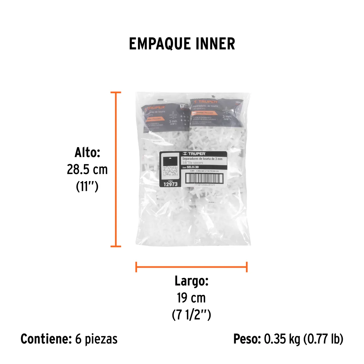 Bolsa con 200 Separadores de Loseta 3 mm Truper - 12973
