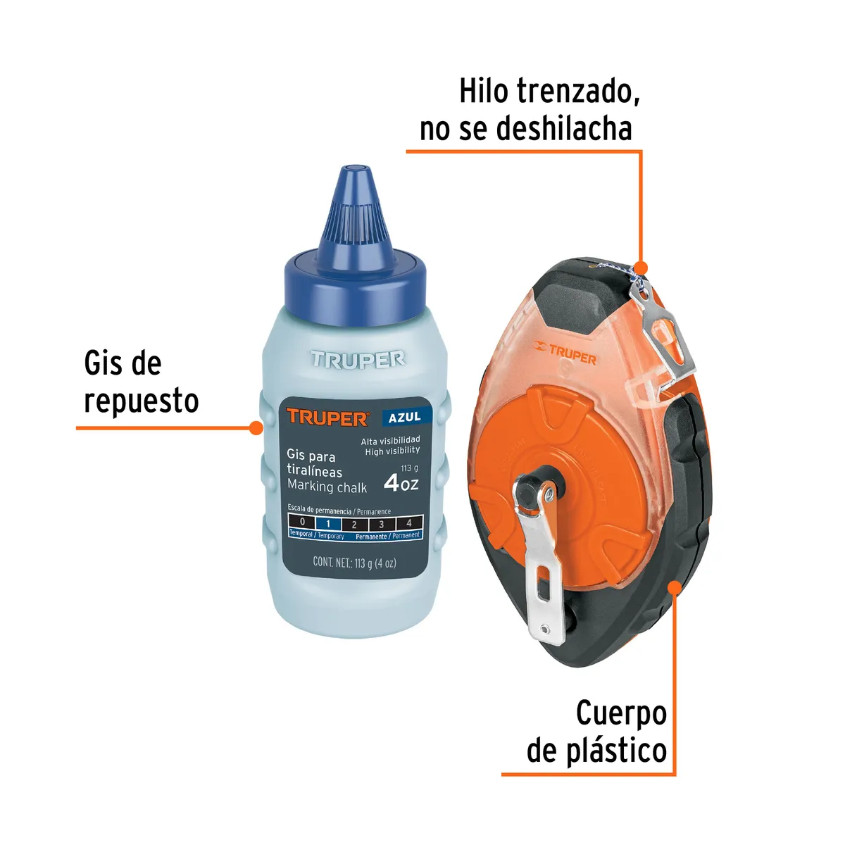 Tiralíneas Profesional de Plástico con Gis 30m (100 ft) Truper - 18575