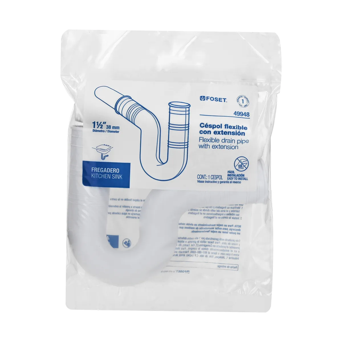 Céspol Flexible 1 1/2" con Extensión para Fregadero Foset - 49948