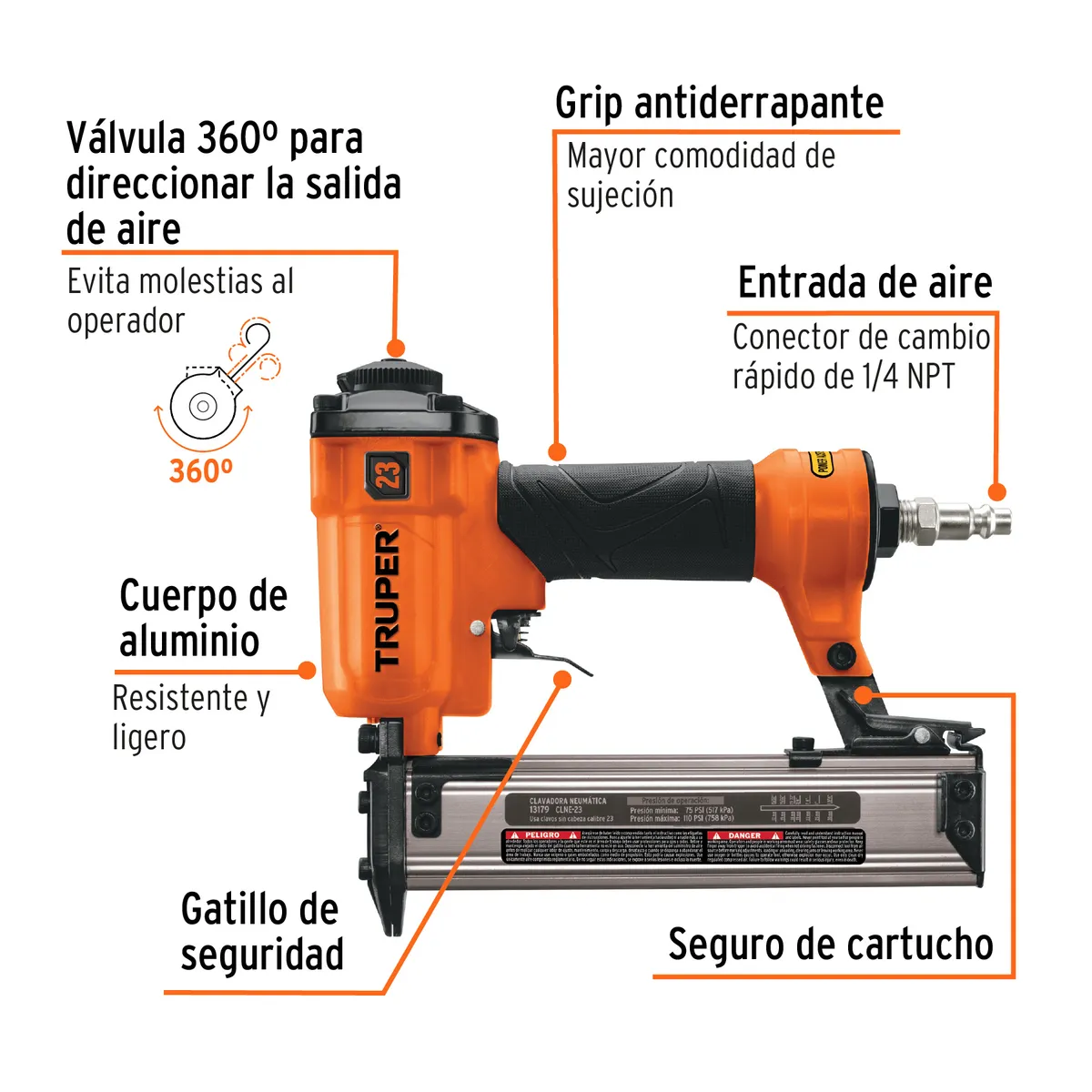 Clavadora Neumática Profesional Calibre 23 Truper - 13179