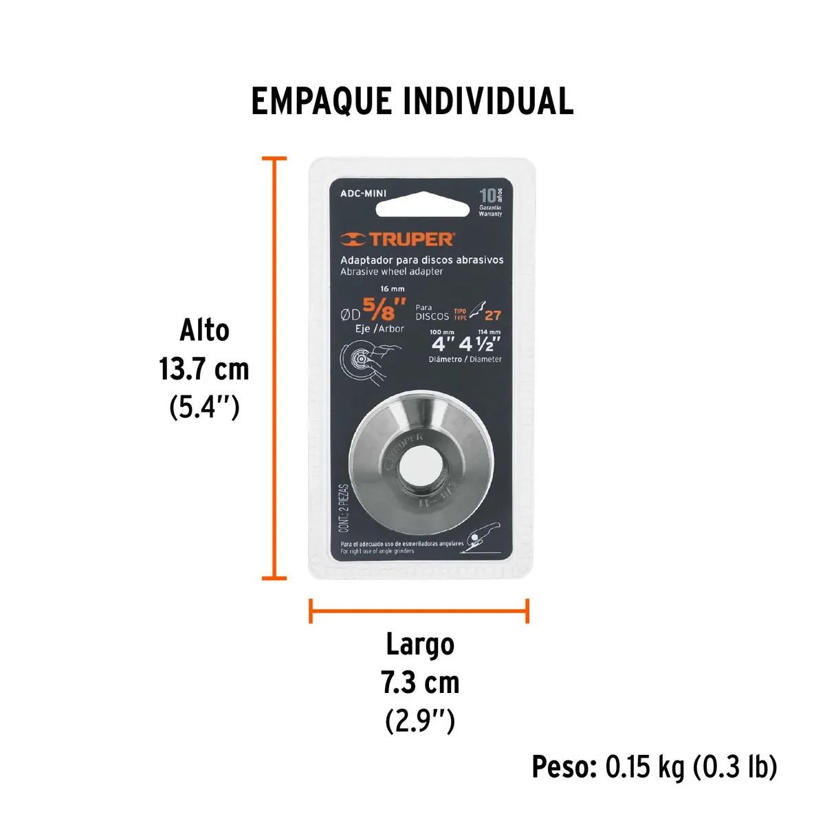 Adaptador para Discos Abrasivos 4" y 4 1/2" Tipo 42 Truper - 10544