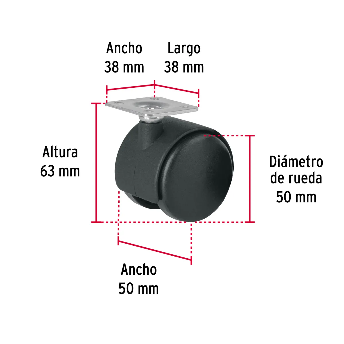 Rueda Tipo Yoyo con Placa sin Freno 50 mm Fiero - 44385