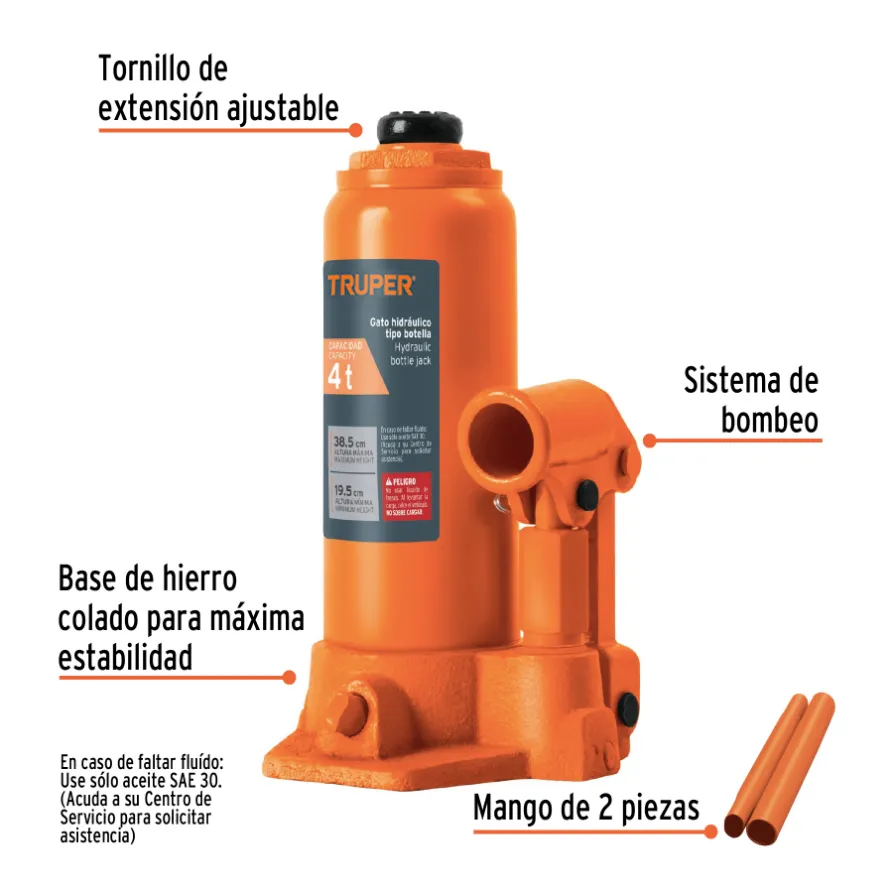 Gato Hidráulico de Botella 4 Toneladas Truper - 14812