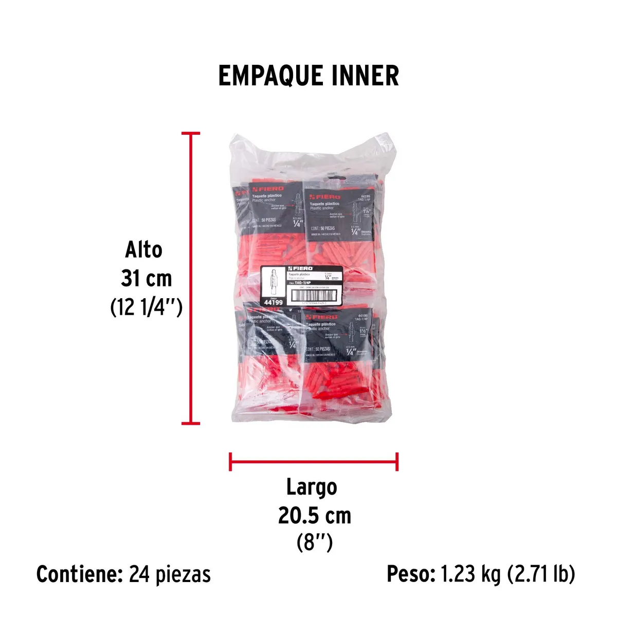 Bolsa con 50 Taquetes de Plástico 1/4" Fiero - 44199