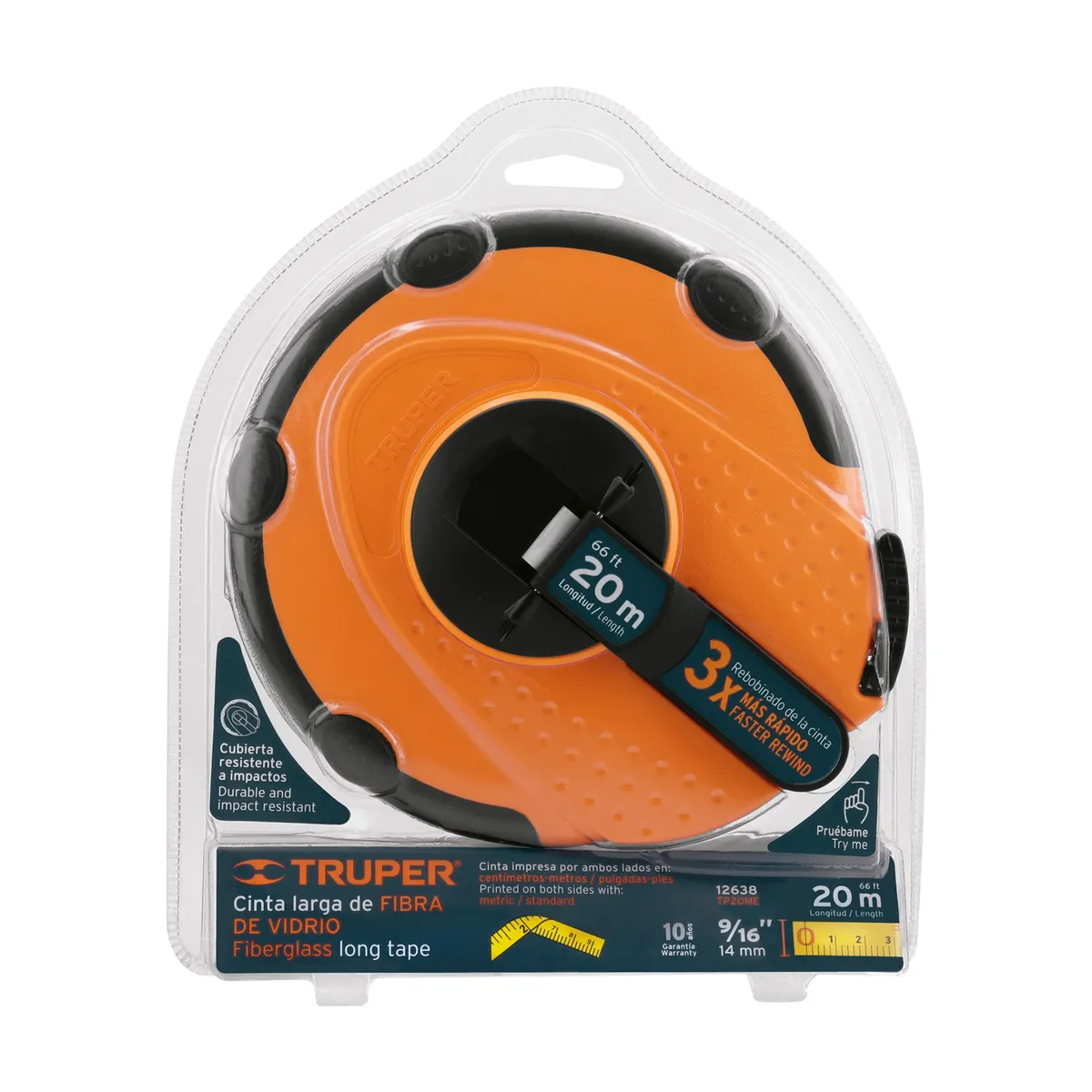 Cinta Métrica Larga 20 m de Fibra de Vidrio Truper - 12638