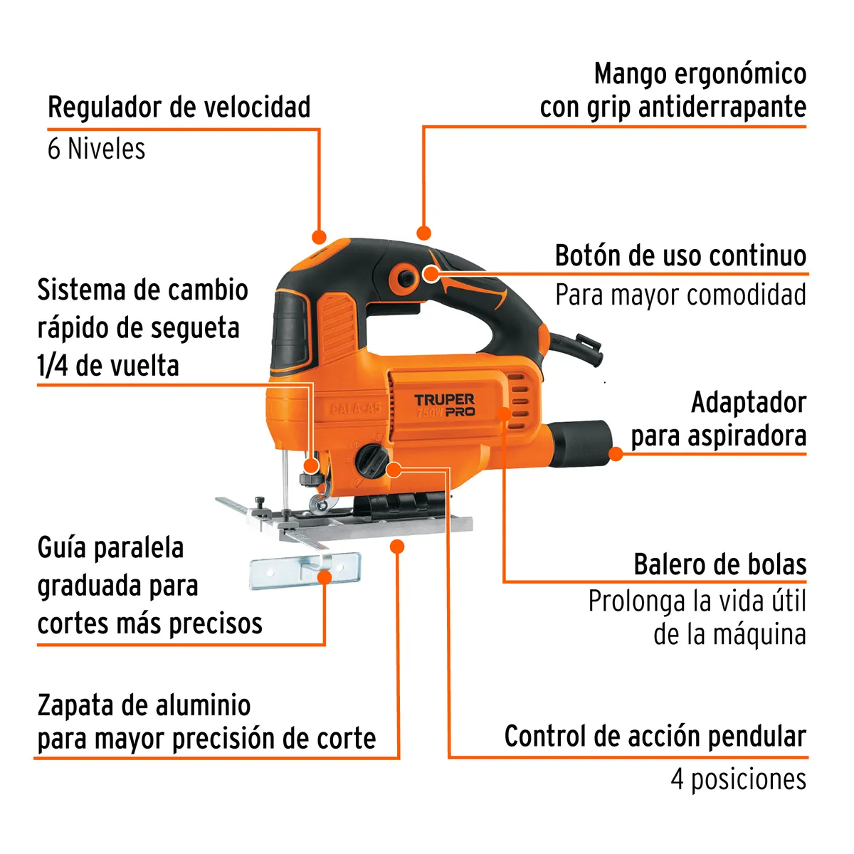 Sierra Caladora 750 W Velocidad Variable Profesional Truper - 15423