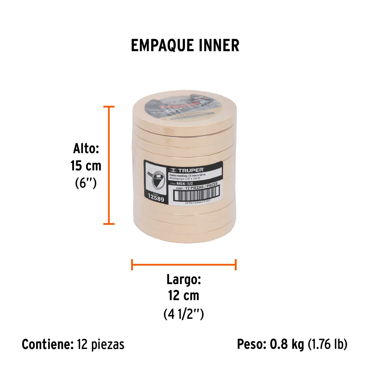 Cinta Masking Tape 1/2" x 50 m Truper - 12589