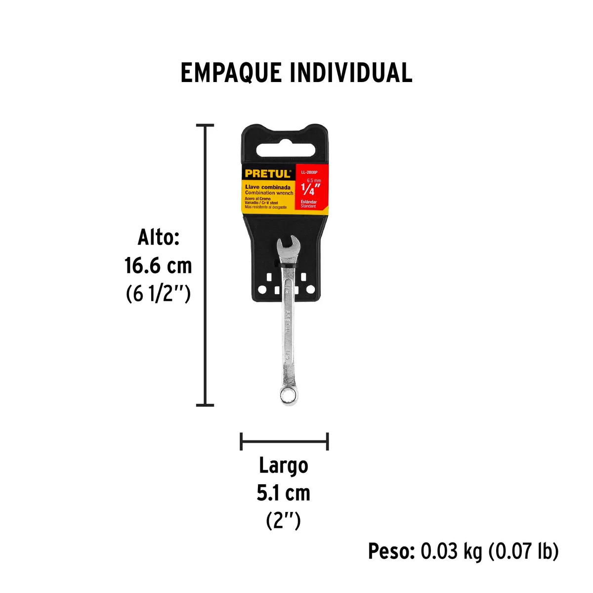Llave Combinada 1/4" x 100 mm de Largo Pretul - 21880