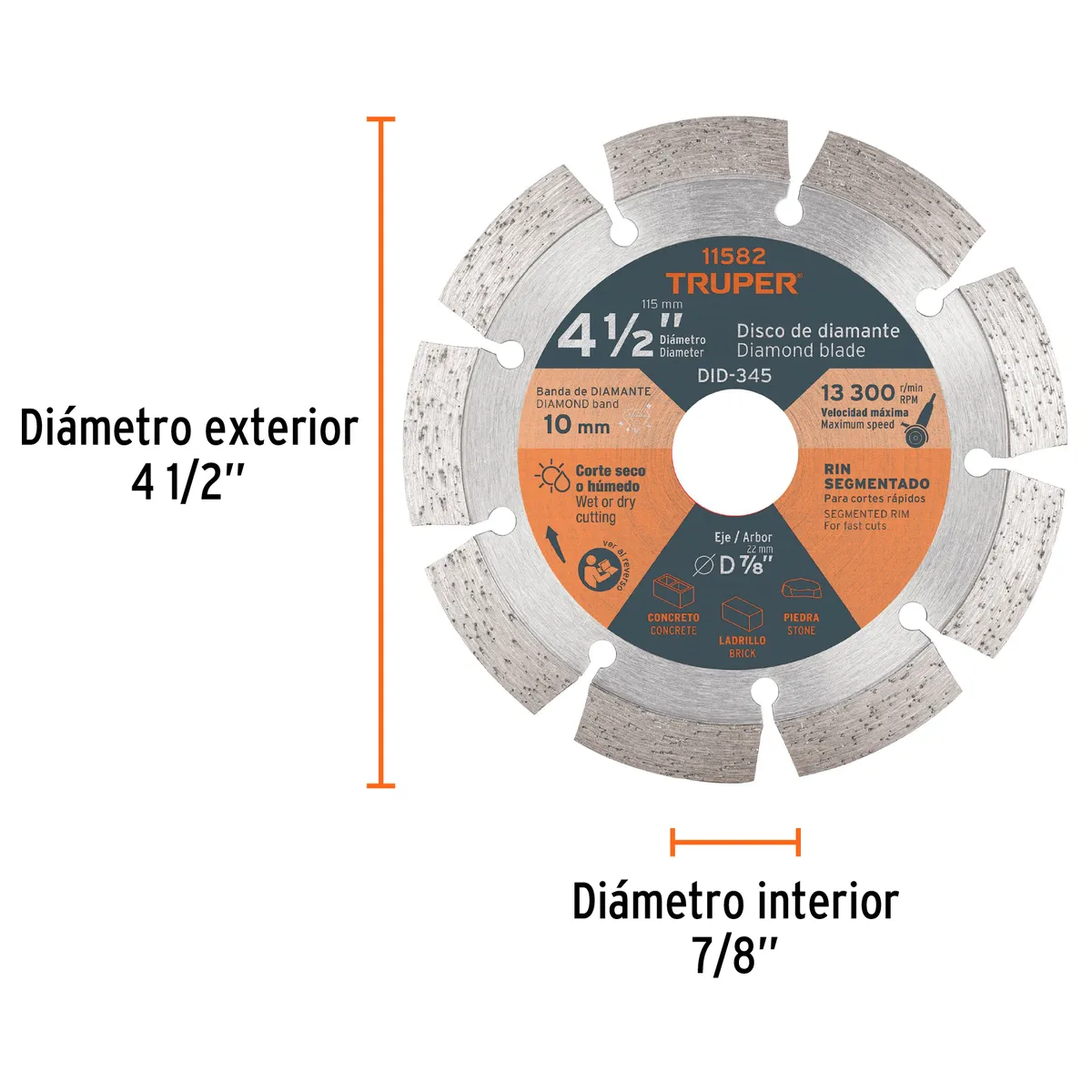 Disco de Diamante 4 1/2" Segmentado DID-345 Truper - 11582