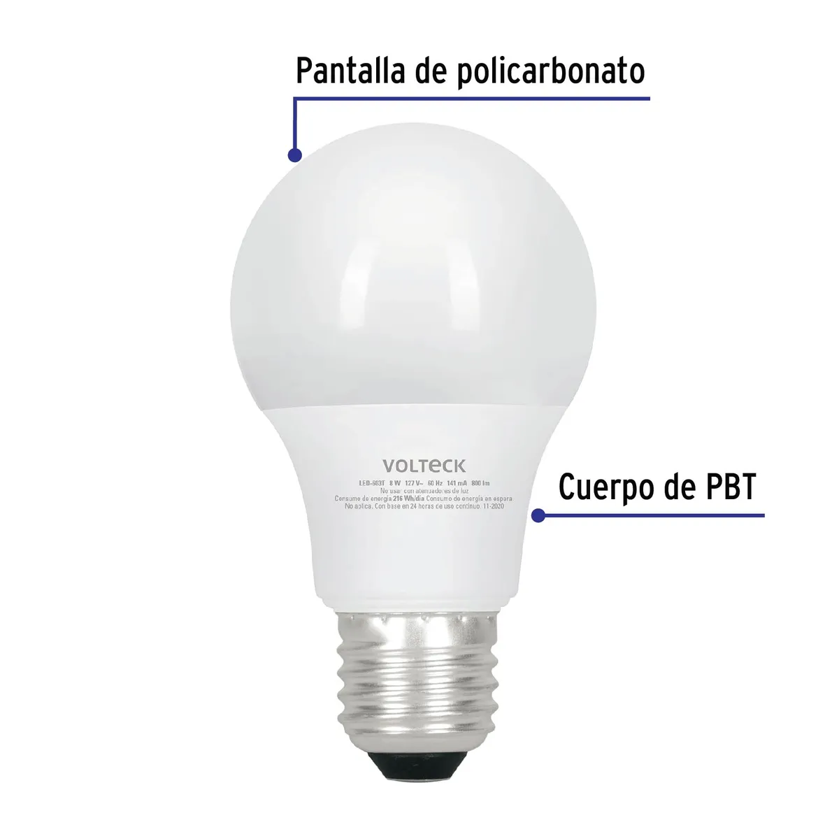 Foco LED 8 W (60 W) A19 con 3 Tonos de Luz Volteck - 49036