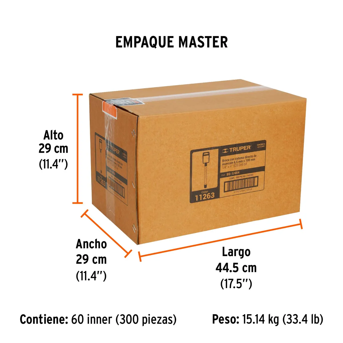 Broca SDS 1/4" x 4" para Concreto BS-1/4X4 Truper - 11263