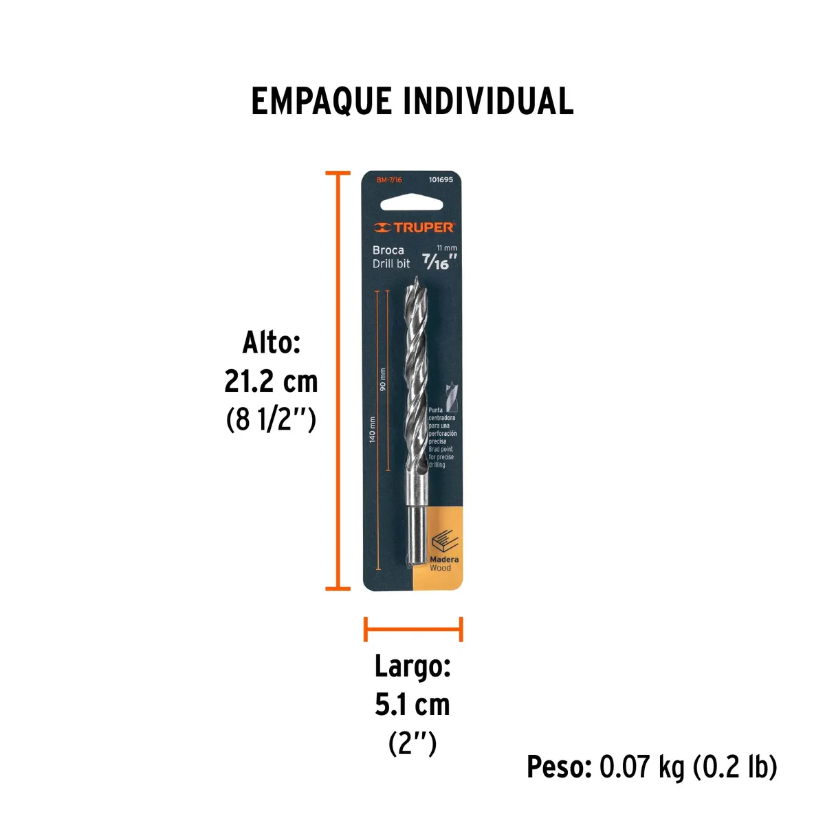 Broca con Punta Centradora para Madera 7/16" Truper - 101695