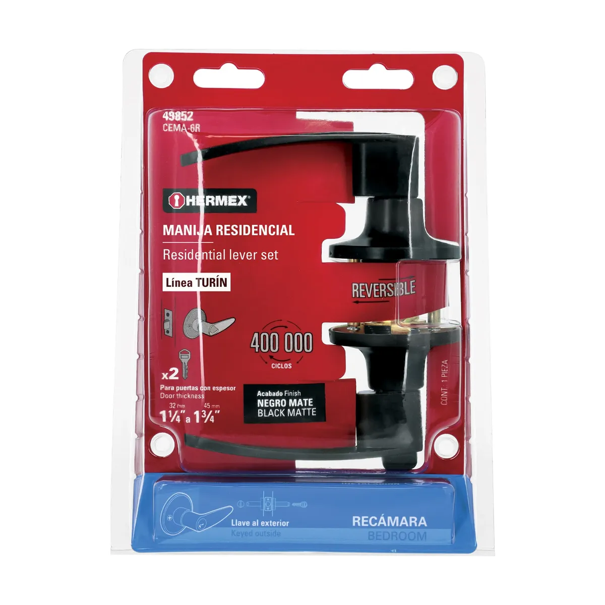 Cerradura de Manija Turín Cilindro Negro Truper - 49852