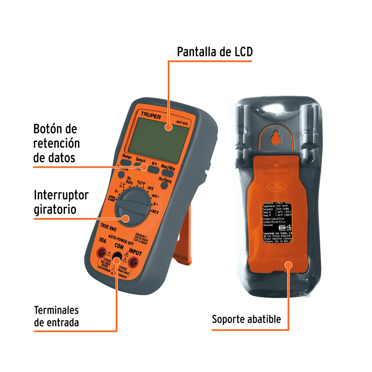Multímetro Profesional RMS Verdadero y Autorango Truper - 100362
