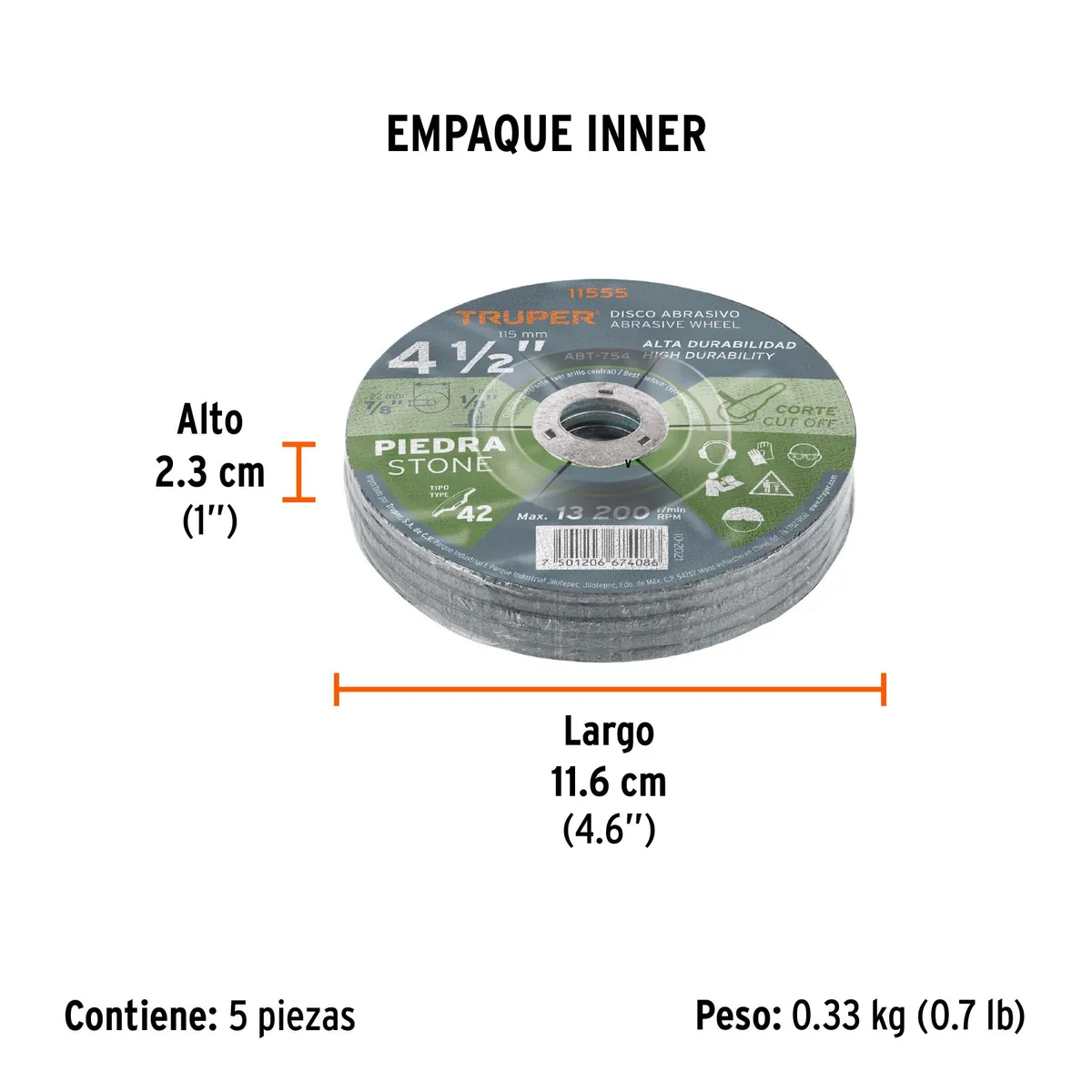 Disco Tipo 42 de 4 1/2" para Corte de Piedra Truper - 11555