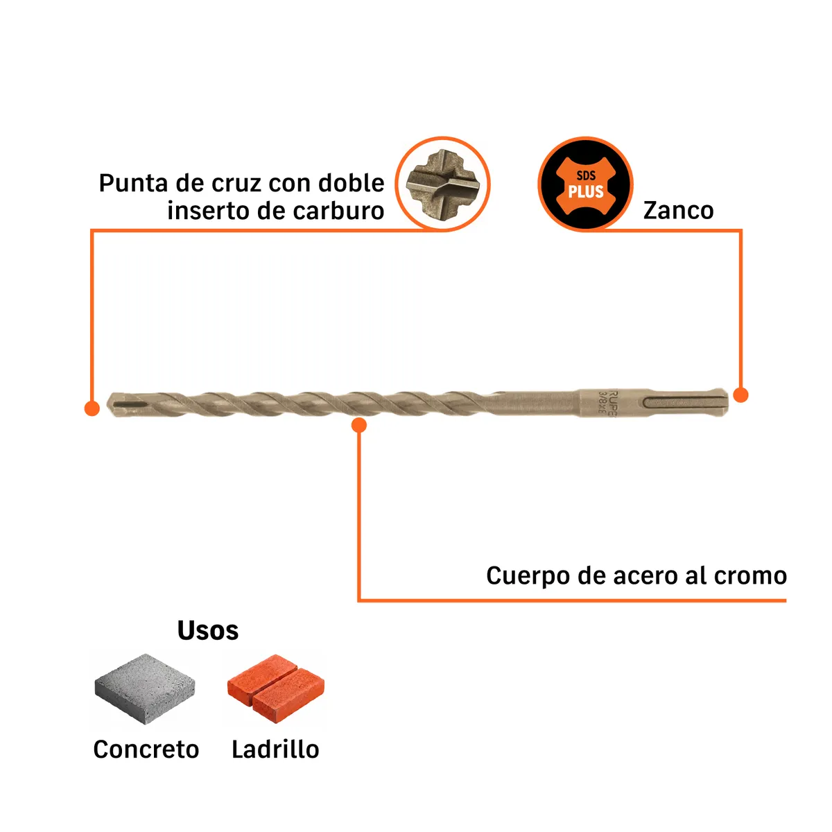Broca SDS Plus 3/8" x 8" Truper - 101145