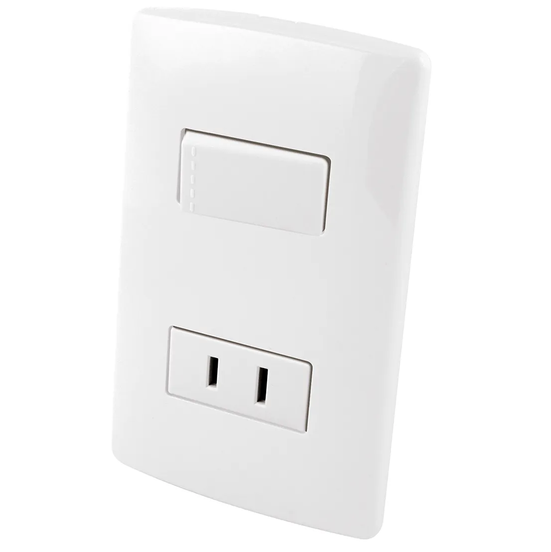Contacto Aterrizado y Apagador Sencillo de Tecla con Placa de Plástico Blanco AKSI - 118354