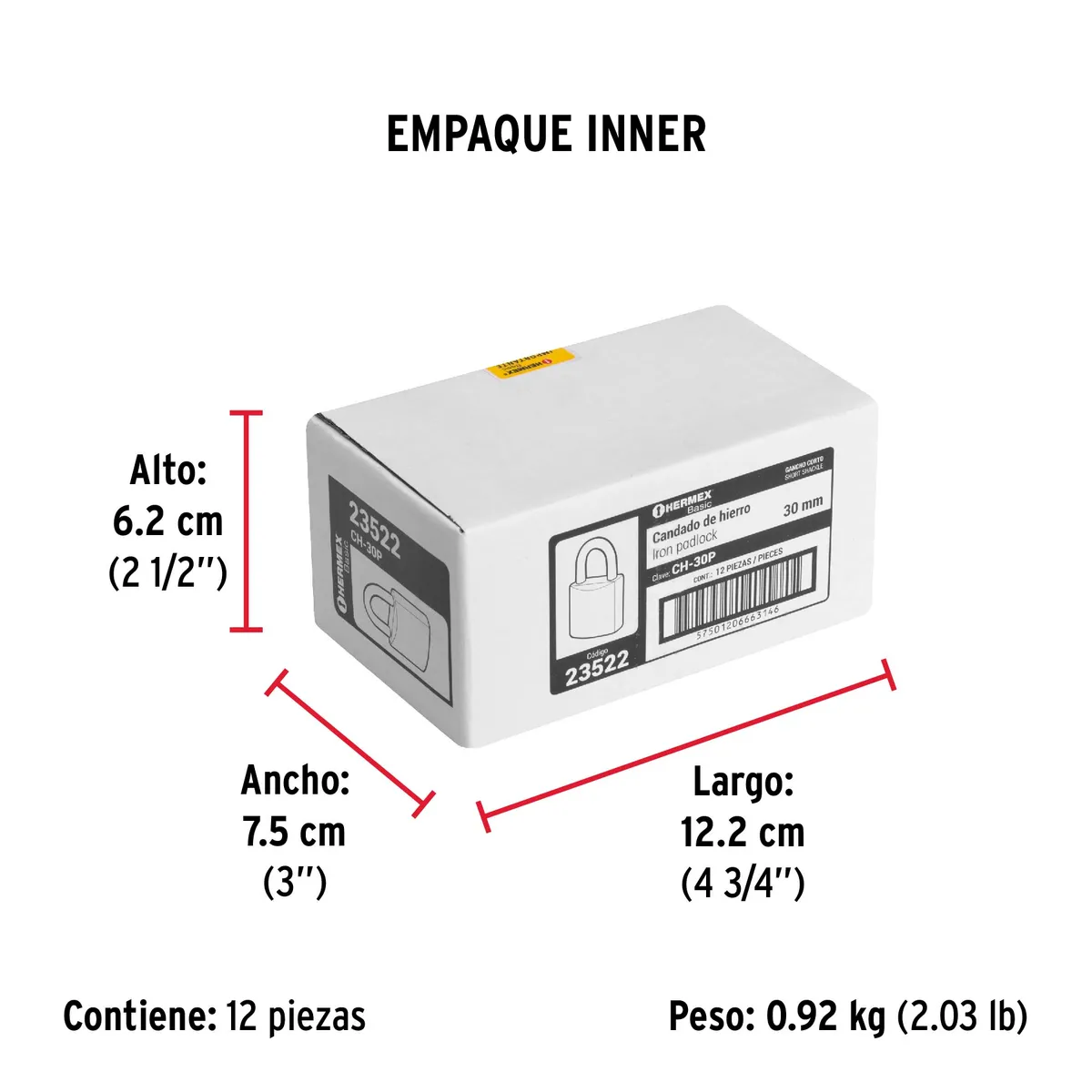 Candado de Hierro Latón 30 mm Gancho Corto Truper - 23522