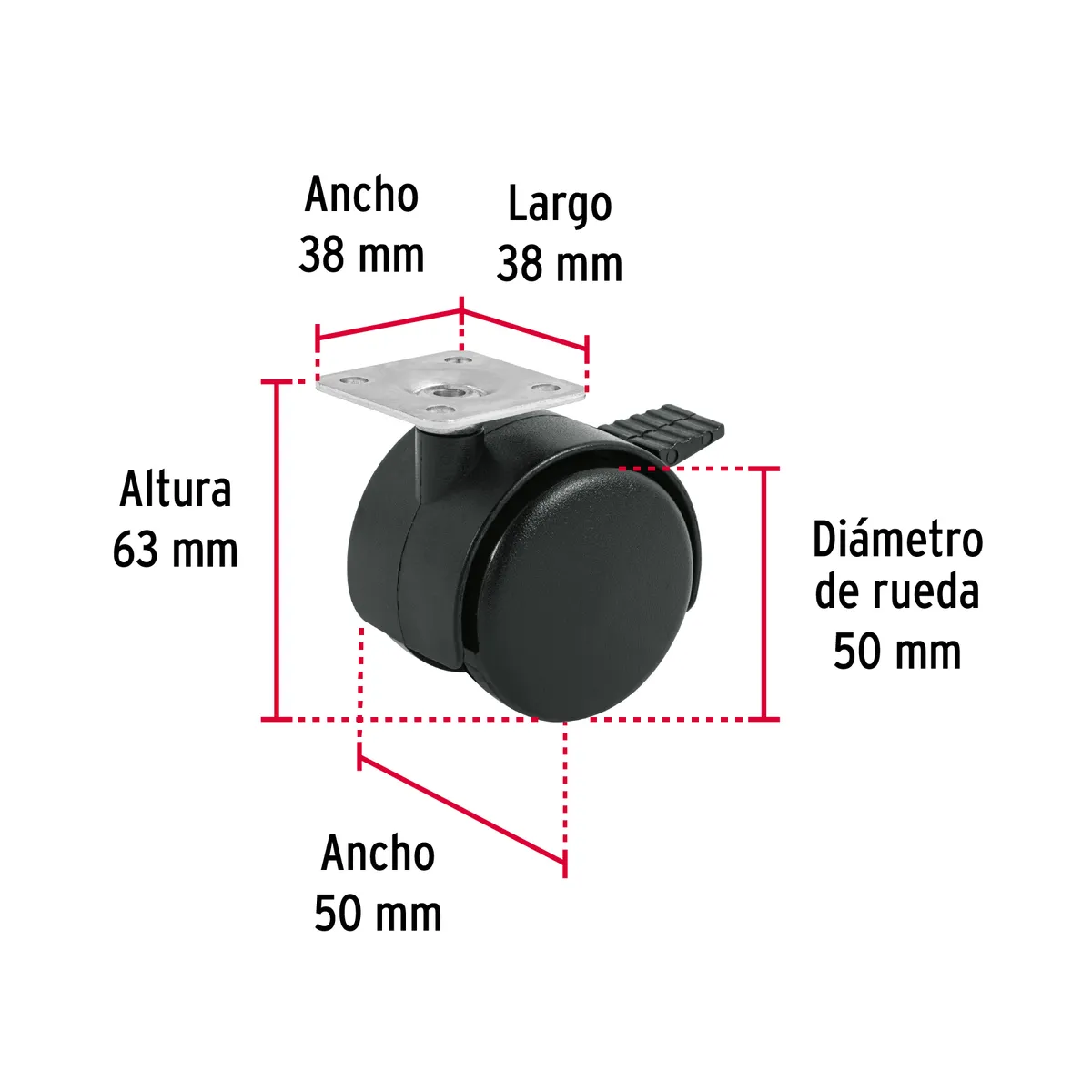 Rueda Tipo Yoyo con Placa con Freno 50 mm Fiero - 44389