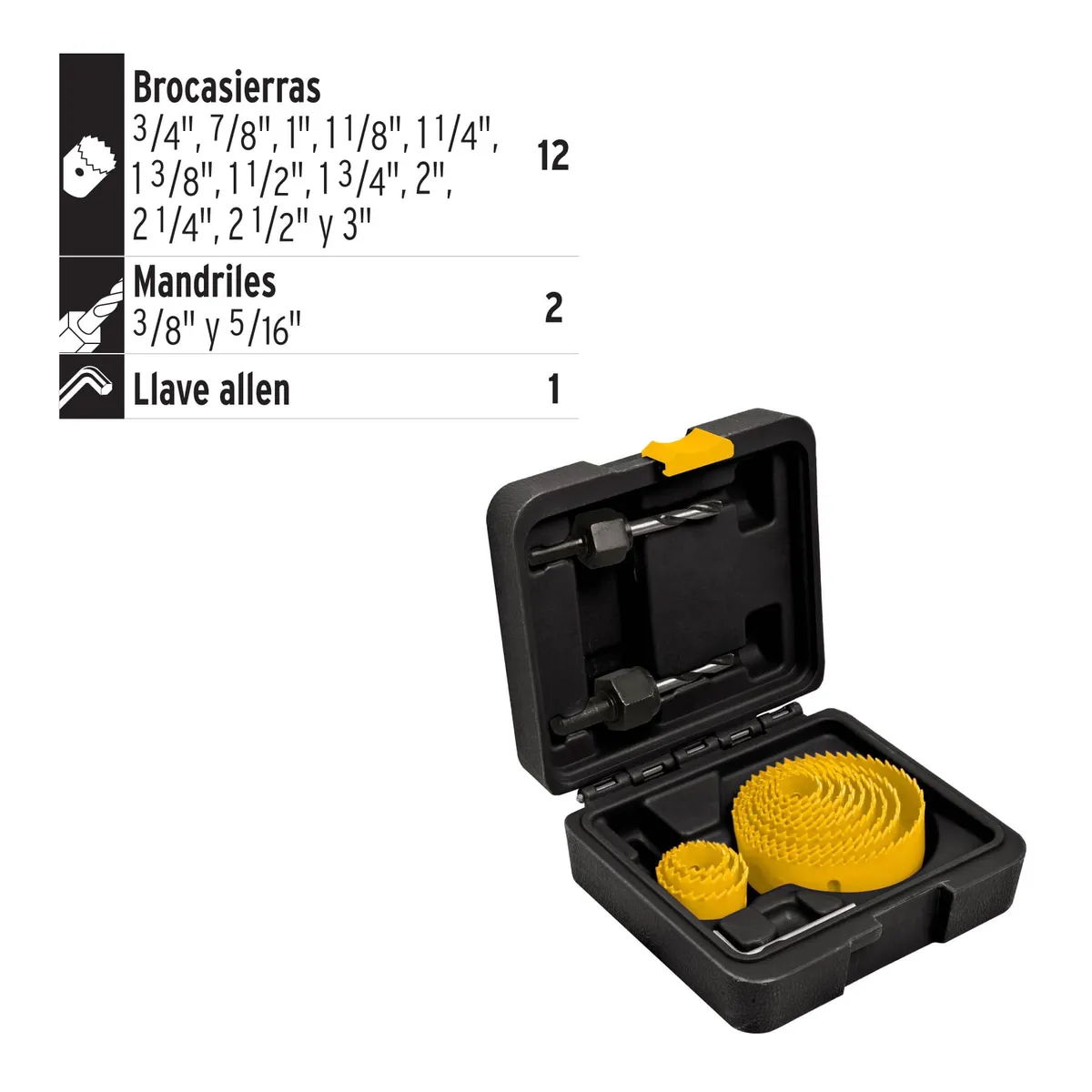 Juego de 12 Brocasierras con 2 Mandriles y 1 Llave Pretul - 26037