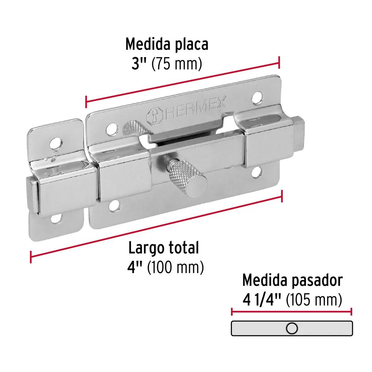 Pasador de Barra Plana 3" Cromo PAC-36 Truper - 43714