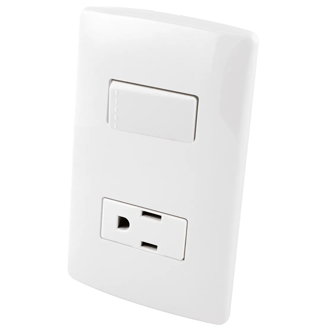 Contacto Aterrizado y Apagador Sencillo de Tecla con Placa de Plástico Blanco AKSI - 118354