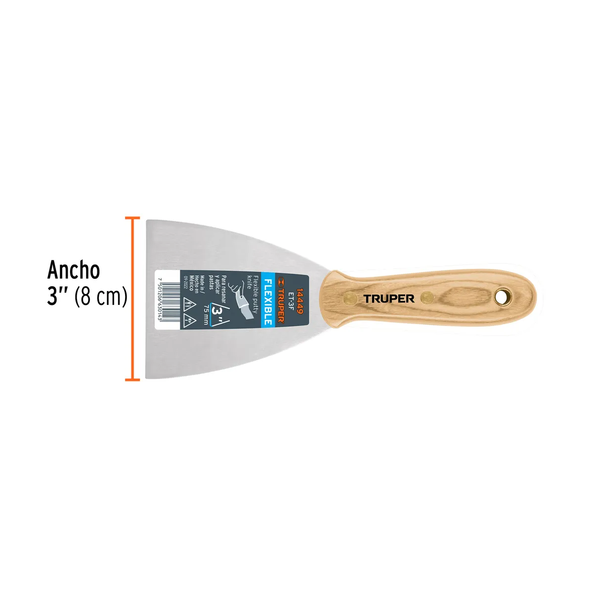 Espátula Flexible 3" Mango de Madera Truper - 14449
