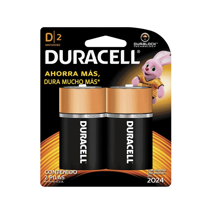 Pila Alcalina Tipo D Duracell de Larga Duración