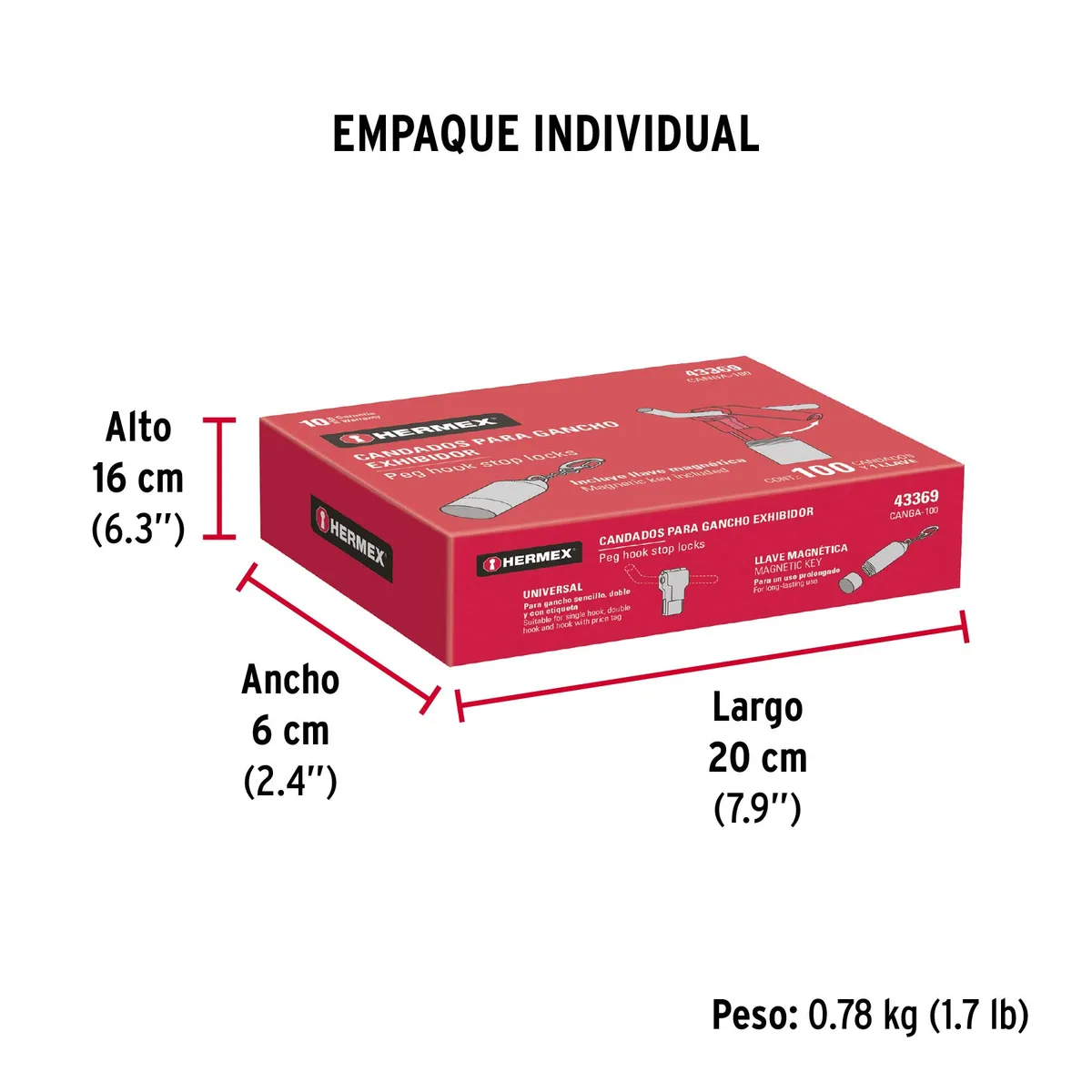Caja con 100 Candados para Gancho y 1 Llave Truper - 43369