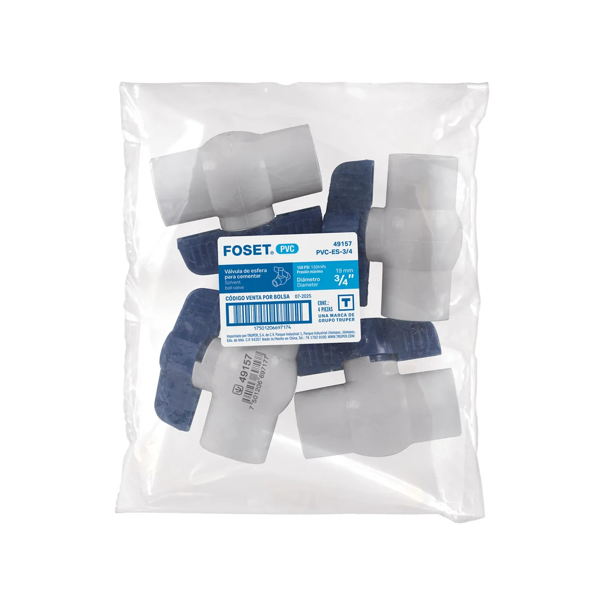 Válvula de Esfera PVC 3/4" para Cementar Truper - 49157
