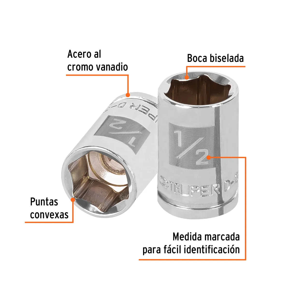Dado de 1/2" 6 Puntas Cuadro 3/8" Truper - 13609