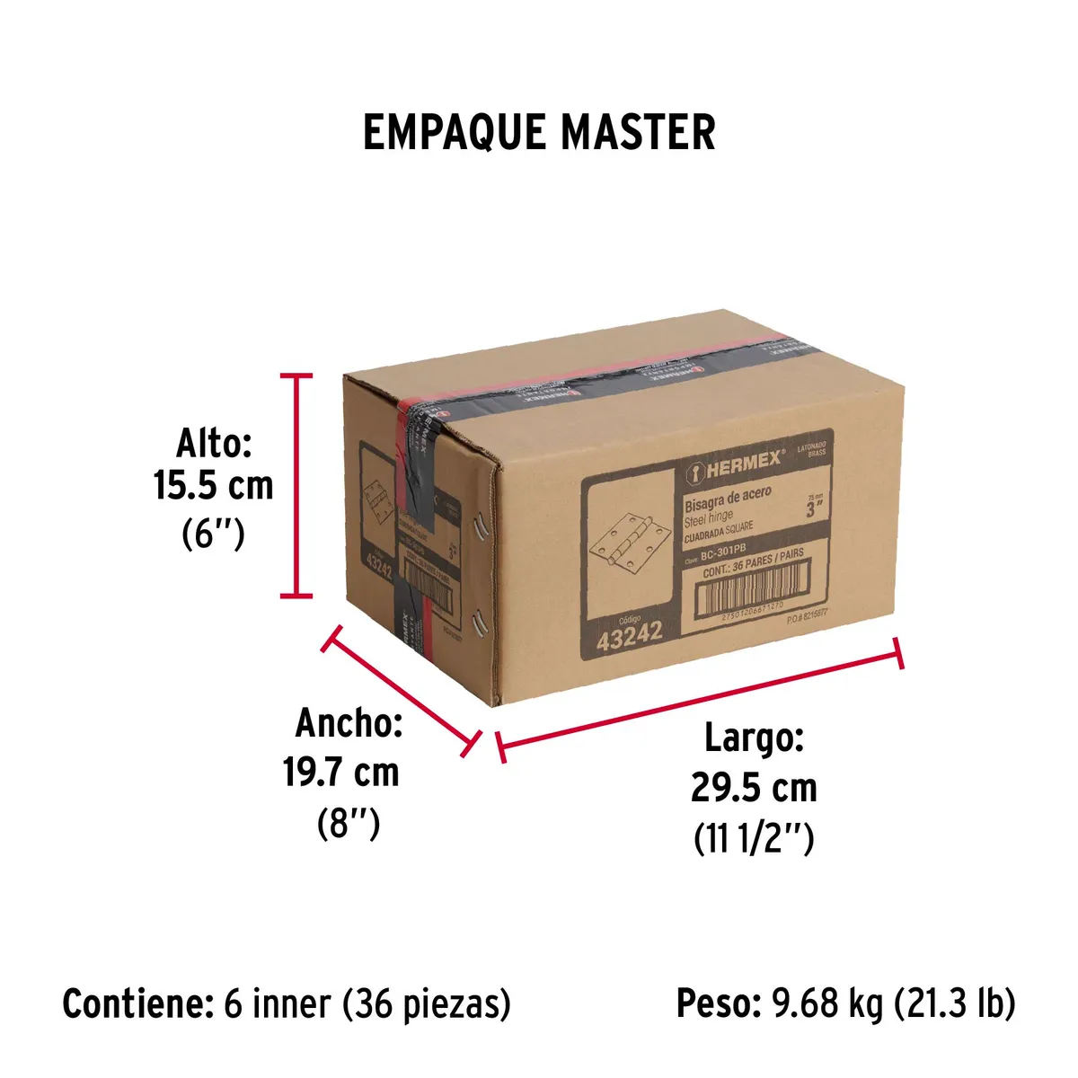 Bolsa con 2 Bisagras Cuadradas 3" Cabeza Plana Truper - 43242