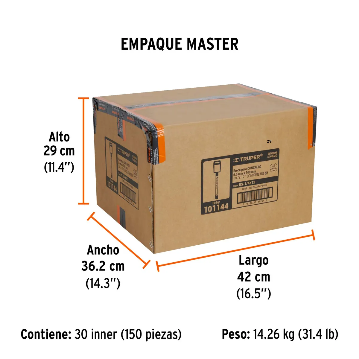 Broca SDS Plus 1/4" x 12" Truper - 101144